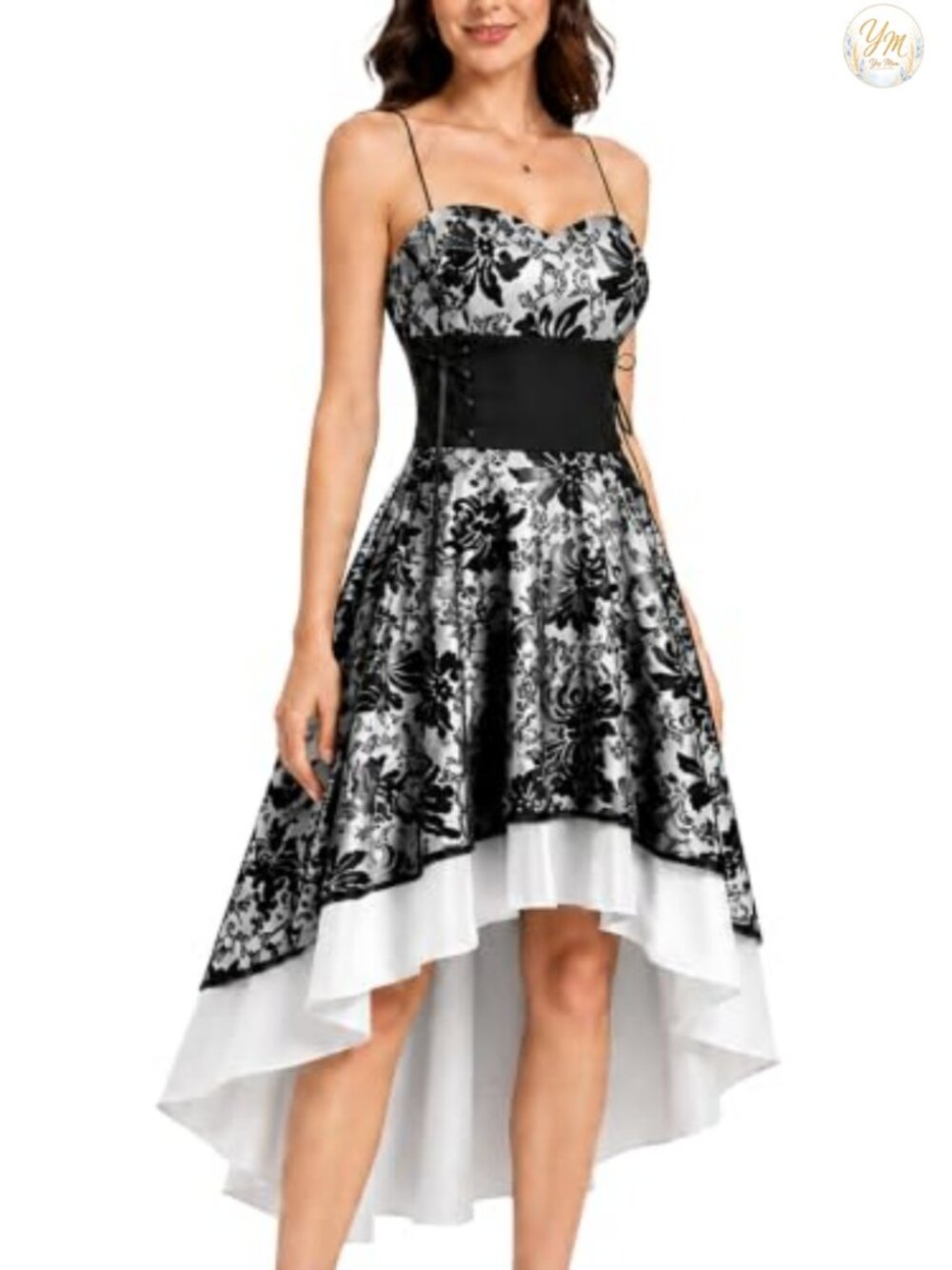 Steampunk Gothic High Low Dress Lace Spaghetti Strap Lolita Corset Women